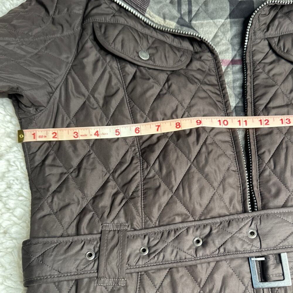 Barbour Winter Tartan Mocha Brown Quilted Zip Up Coat Belted Removable Hood - Picture 7 of 12